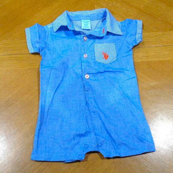 U.S. POLO ASSN. LIGHT BLUE ROMPER BOYS CLOTHES SIZE 6/9 MONTHS - Picture 1 of 3